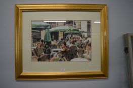 Gilt Framed Original Watercolour by Frazer King - Bar Drinking Scene