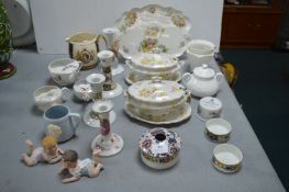 Vintage Decorative Pottery, Tureens, Candlesticks, and Piano Babies