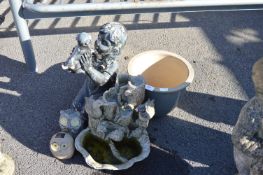 Garden Water Feature, Ornaments, and a Planter