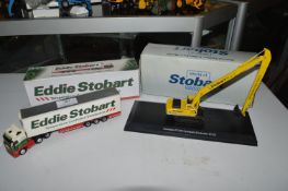 Eddie Stobart Rail Komatsu Excavator and a Volvo FH Fridge Trailer