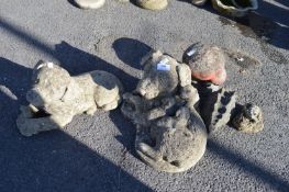 Concrete Garden Statues Including Dogs, etc.