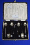 Set of Hallmarked Sterling Silver Teaspoons and Tongs