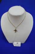 9ct Gold Jumbo Jet Pendant on 9ct Gold Chain ~4.3g total