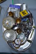 Tray Lot of Metal Collectibles and Decorative Items