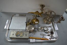 Vintage Collectibles Including 1935 Commemorative Tin, Service Medal, Brass Model Concord, etc.