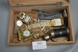 Cigar Box Containing Wristwatches and Lighters etc.