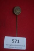 German horseman sports badge stickpin, small bronze roundel with horse and rider within oak leaf