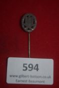 Kyffhäuserbund veterans’ association stickpin, oval form with eagle and crossed swords, grey