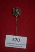 German eagle and swastika stickpin, detailed eagle with folded wings, perched on swastika.