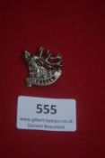 WHW souvenir badge, silvered metal in the form of a stag’s head with scroll “Füssen.”