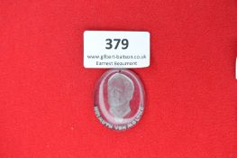 Pale blue glass pendant, oval, with bust portrait of Helmuth von Moltke, name engraved around