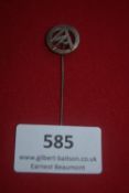 German Third Reich stickpin – circular openwork badge with stylised initials “SA”. Marked GES.