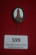 Kyffhäuser Commemorative enamel stickpin, oval badge with white field and monument in red enamel,
