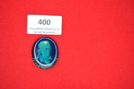 Glass Portrait Plaque of Friedrich von Schiller – An oval-shaped translucent blue glass plaque,