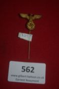 NSDAP Party eagle stickpin, gilt finish, with eagle clutching wreath and swastika.