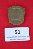 A German Third Reich Day Badge, bronze shield-shape for Wiesbaden, 6–8 April 1934, “Arbeit gibt