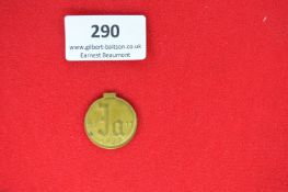 Brass Commemorative Tinnie Badge “12 Januar 1933” – Circular brass badge with raised Gothic “Ja / 12