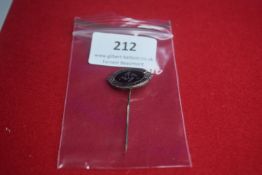 German Third Reich Era Stickpin – oval-shaped, silvered metal badge with twisted pin reverse.