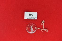Glass Pendant of a Grasshopper – A circular clear glass pendant featuring an engraved image of a