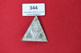 Pressed Metal Youth Memorial Badge – A triangular pressed silvered badge featuring a central diamond