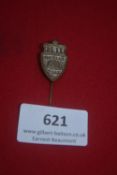 Berlin 1927 commemorative stickpin, shield design with Brandenburg Gate above German helmet,