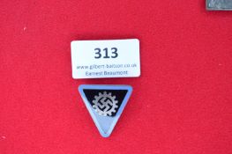 Triangular Enamelled Metal Badge – A black-enamelled triangle with blue edging, featuring swastika