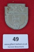 A German Third Reich tinnie badge, shield-shaped alloy issue for Kreistreffen Uelzen 29.5.38,
