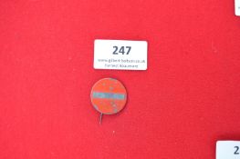German Road Sign Tinnie Badge – A circular pressed metal badge enamelled in red with white “No