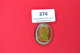 Heinrich der Löwe Glass Portrait Plaque – A small oval green-tinted Glass medallion featuring a