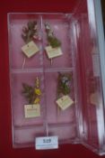 WHW Collection of Flower Badges – Four botanical badges with tags: Heath, Speedwell, Ground Ivy, and