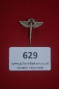 Luftwaffe-style stickpin featuring spread eagle with swastika, silvered finish, marked Ges. Gesch.