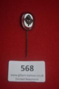 RAD (Reichsarbeitsdienst) enamel stickpin, oval badge with spade and swastika over wheat sheaves,
