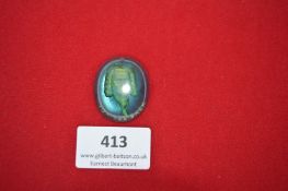An oval glass pendant with gilt bust portrait of Johann Sebastian Bach, the composer. Inscribed at