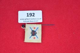Small cloth flag pin, printed design featuring German imperial eagle with central red cross and blue