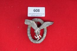 Luftwaffe Observer’s Badge (Beobachterabzeichen) – An oval silvered badge with oak and laurel