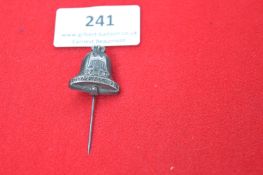 Berlin 1936 Olympic Games Bell Badge – A silvered metal stickpin badge in the form of the Olympic