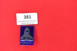 Glass Souvenir Plaque of the Völkerschlachtdenkmal – A rectangular deep blue glass plaque