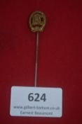 German DRL sports badge in miniature stickpin form, gilt finish with swastika, reverse marked.