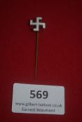 Swastika stickpin, plain gilt swastika with faceted edges.