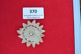 German Edelweiss Cloth Brooch – A second example of a lace Edelweiss rosette brooch, fitted with