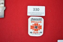 Porcelain Day Badge – Rectangular white porcelain badge inscribed 1. Kreisturnfest der fränkischen