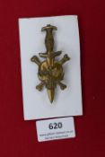 WWII German Panzer assault badge in the form of a skull with crossed bones pierced by a dagger,