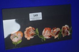 Five WHW embroidered floral badges, individual loose examples in orange, cream, yellow and green