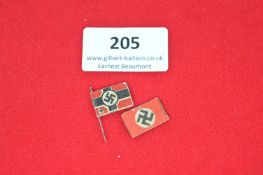 Pair of German Flag Badges – small pressed tin examples with painted finish, one national flag and