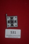 WHW miniature flag badge in the form of an Infanterie standard, enamelled in black and silver with