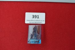 Glass Souvenir Plaque of the Bavaria Monument, Munich – A rectangular translucent blue glass plaque,