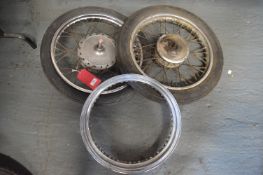 Pair of Motorcycle Alloy Wheels with Tyres, plus Spare Inner Rim