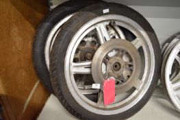 Pair of Motorcycle Alloy Wheels with Tyres