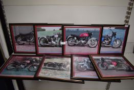 8x Framed Vintage Motorcycle Pictures