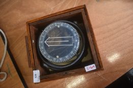 Vintage Mid 20th Century Gimble Mounted Marine Compass (Registered Design No. 903757) in Wooden